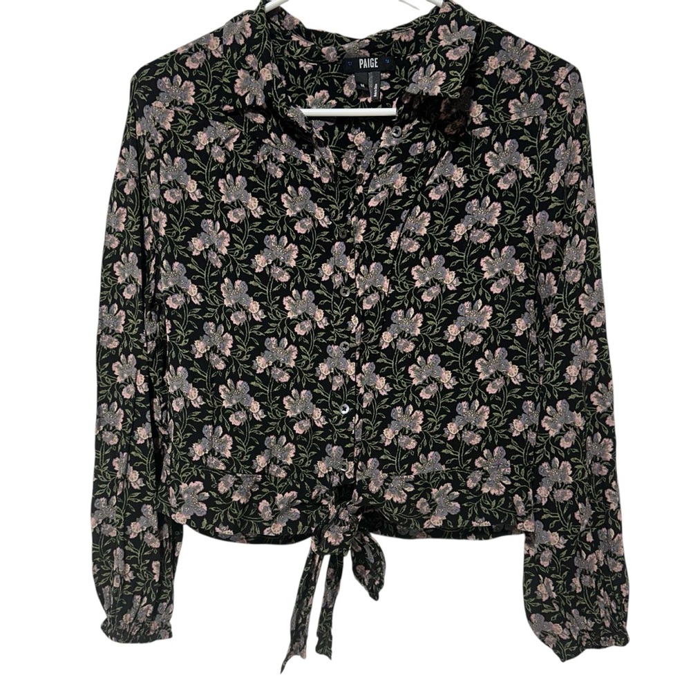 PAIGE Dark Floral Tie Front Blouse Romantic Coquette Top M